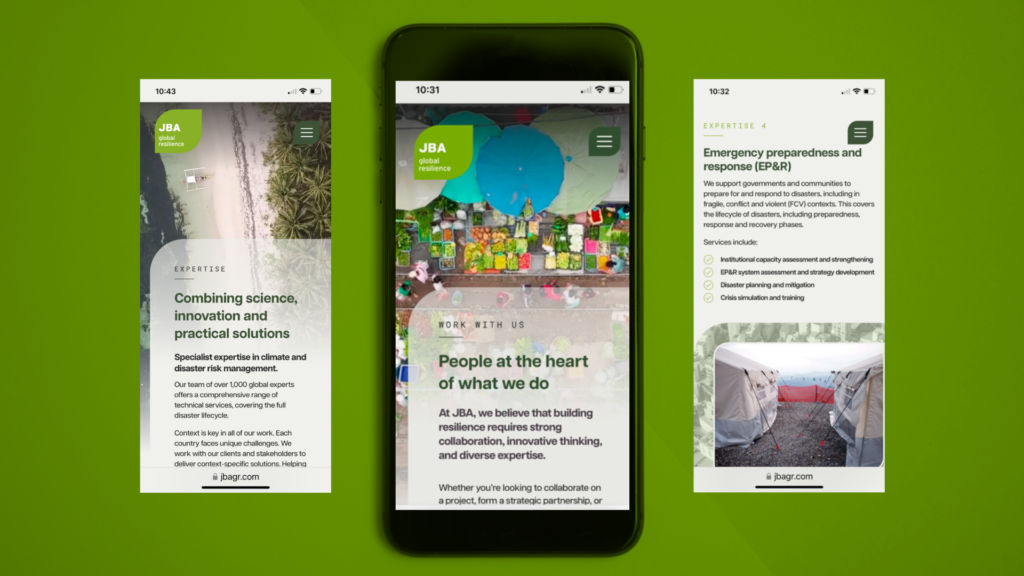 Branding for JBA Global Resilience - mobile responsive design