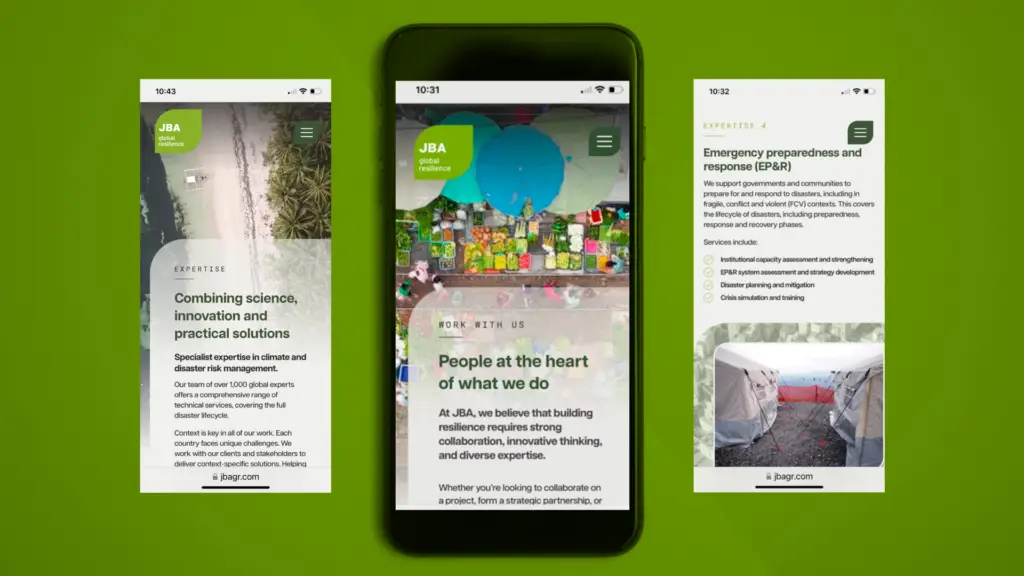 Branding for JBA Global Resilience - mobile responsive design